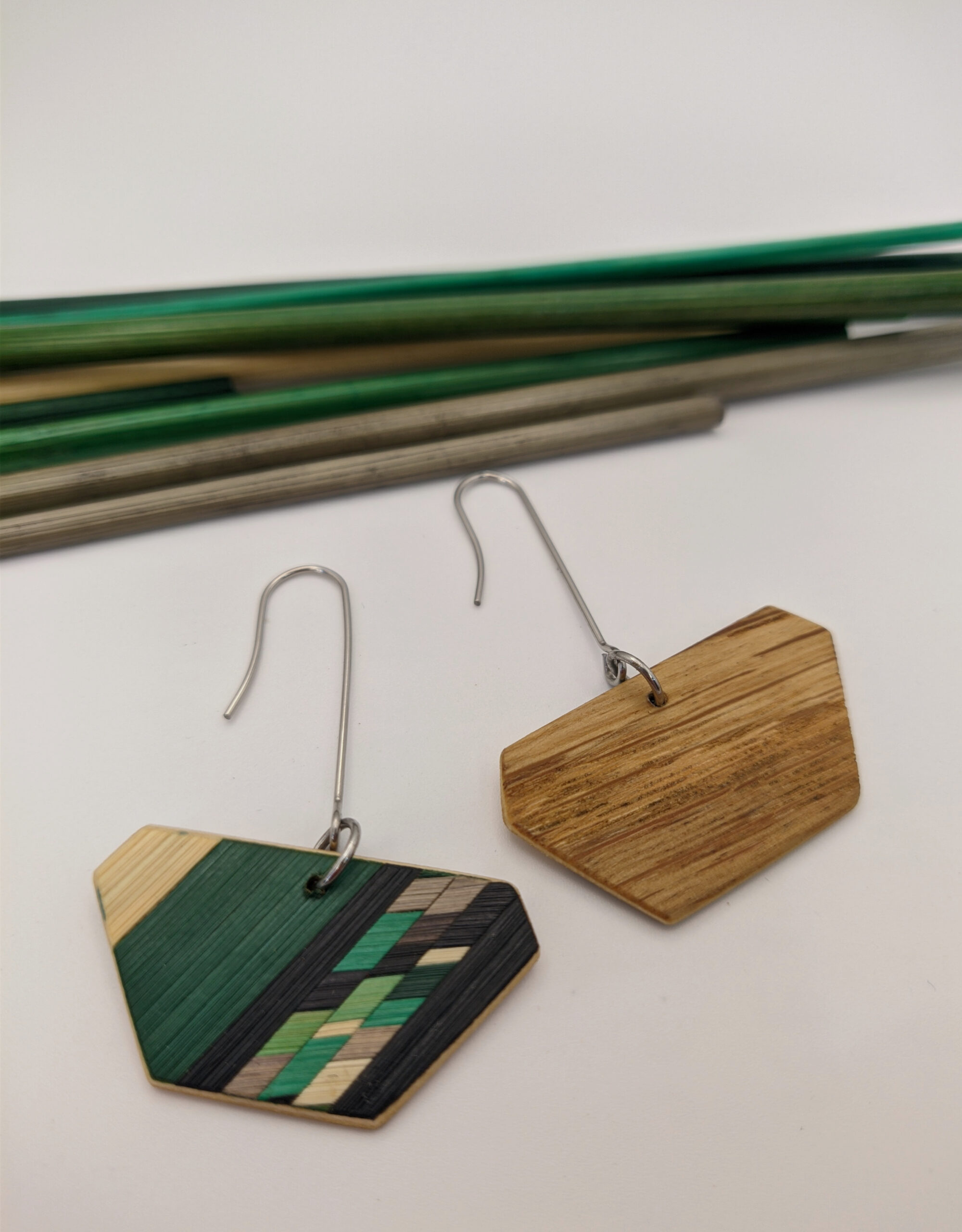 Boucles d'oreilles marqueterie de paille de seigle – Image 2